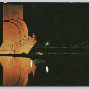 Postcard Monument to the Discoveries and 25 de Abril Bridge Lisbon Portugal