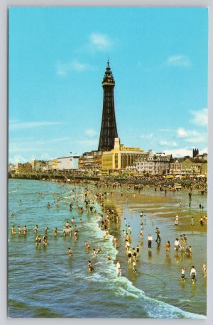 Beach and Tower Blackpool Postcard