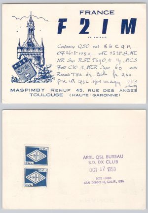 France F2IM QSL Card 1959 Maspimby Renuf Toulouse Postcard